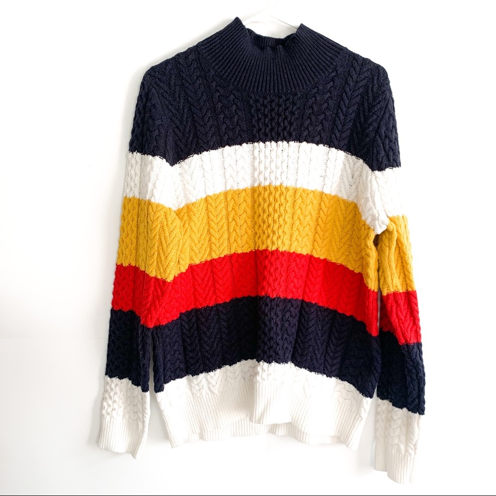 (NWT) 1901 Cable Stitch Knit turtleneck striped sweater